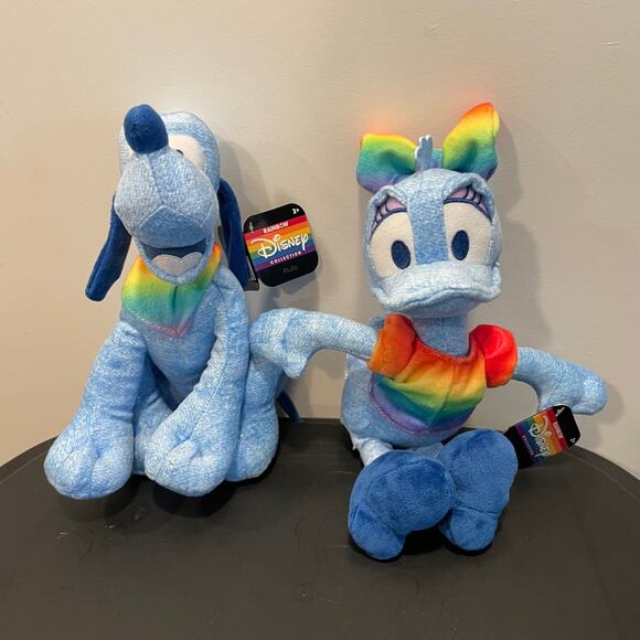 Disney New LOT OF 2 plush Pluto and Daisy rainbow scarf rainbow top bow pride - Picture 8 of 11